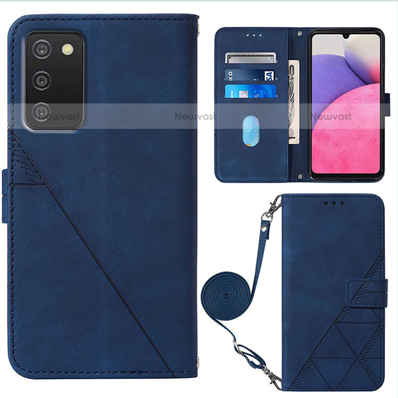 Leather Case Stands Flip Cover Holder Y07B for Samsung Galaxy A02s Blue