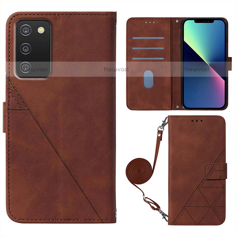 Leather Case Stands Flip Cover Holder Y07B for Samsung Galaxy A02s Brown