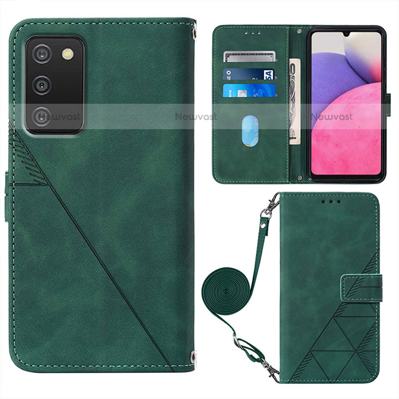 Leather Case Stands Flip Cover Holder Y07B for Samsung Galaxy A02s Green