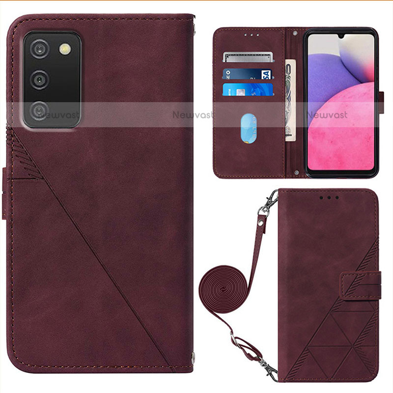 Leather Case Stands Flip Cover Holder Y07B for Samsung Galaxy A02s Red Wine