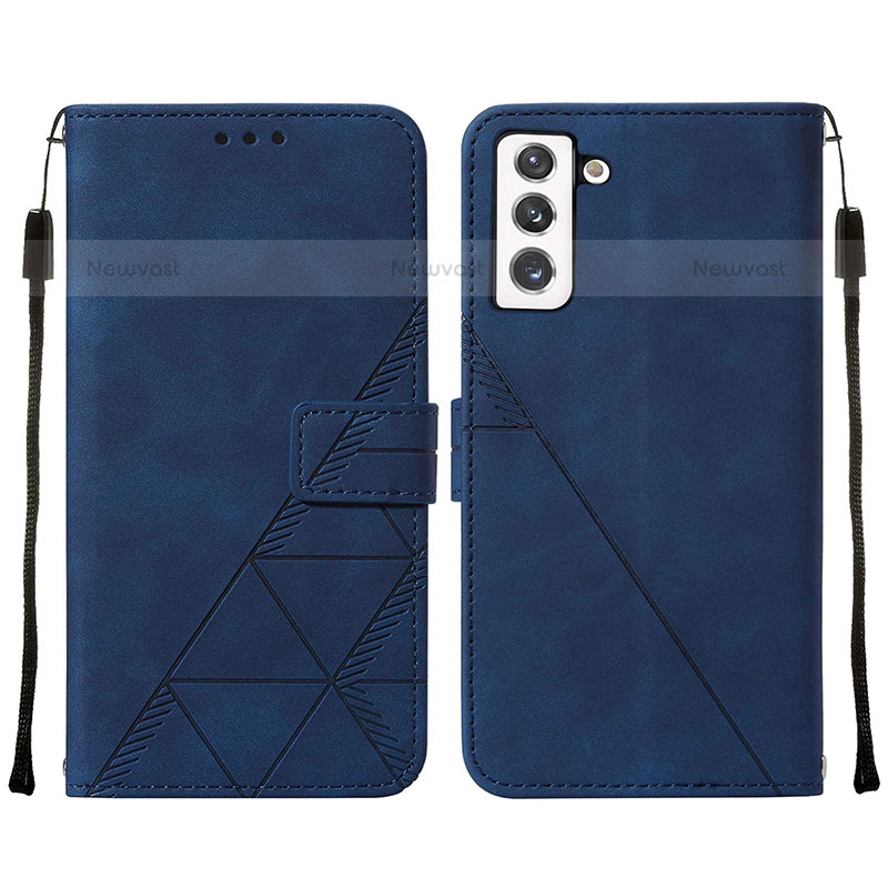 Leather Case Stands Flip Cover Holder Y07B for Samsung Galaxy S21 Plus 5G Blue