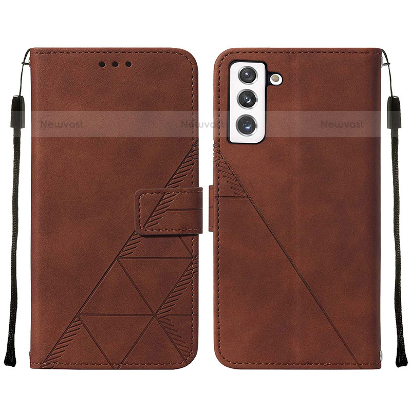 Leather Case Stands Flip Cover Holder Y07B for Samsung Galaxy S22 Plus 5G Brown