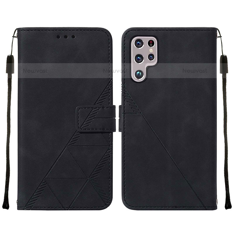 Leather Case Stands Flip Cover Holder Y07B for Samsung Galaxy S23 Ultra 5G Black