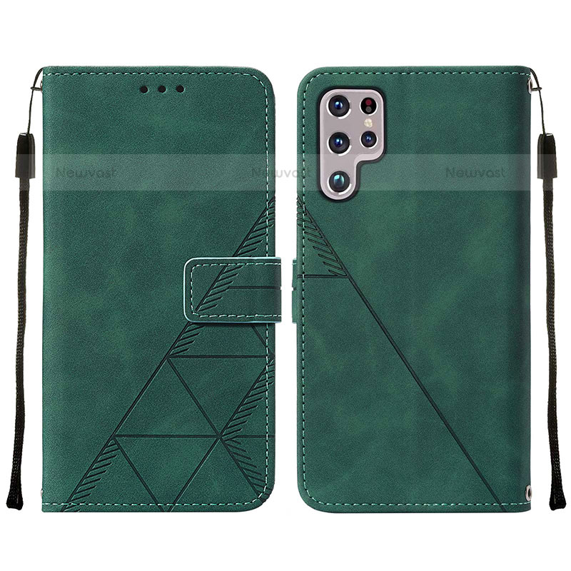 Leather Case Stands Flip Cover Holder Y07B for Samsung Galaxy S23 Ultra 5G Green