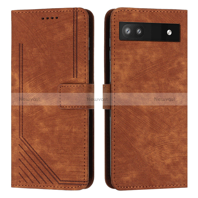 Leather Case Stands Flip Cover Holder Y07X for Google Pixel 6a 5G Brown