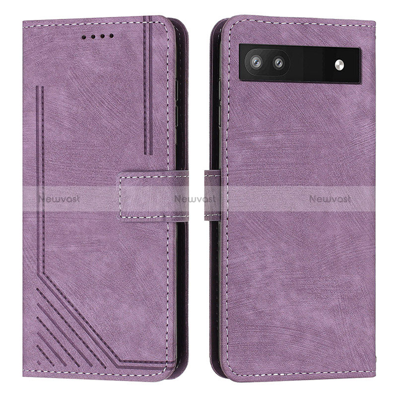 Leather Case Stands Flip Cover Holder Y07X for Google Pixel 7a 5G Purple