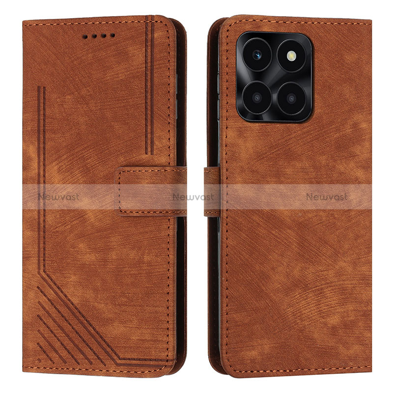 Leather Case Stands Flip Cover Holder Y07X for Huawei Honor X6a Brown