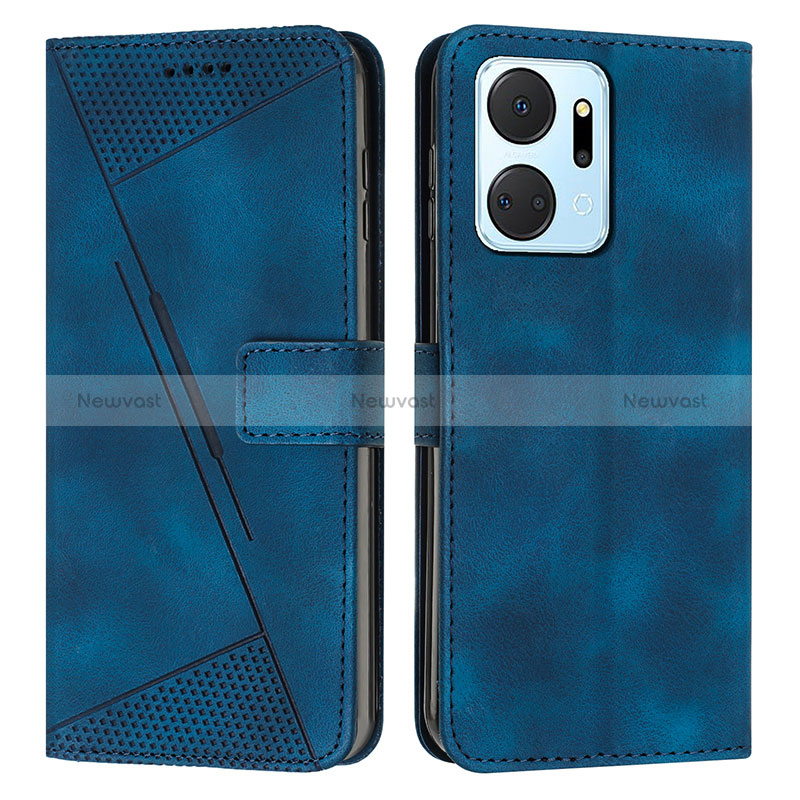 Leather Case Stands Flip Cover Holder Y07X for Huawei Honor X7a Blue