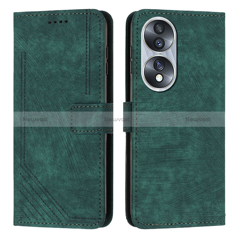 Leather Case Stands Flip Cover Holder Y07X for Huawei Honor X7b Green