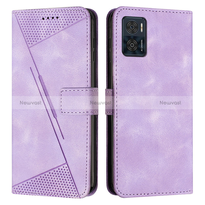 Leather Case Stands Flip Cover Holder Y07X for Motorola Moto E22 Purple