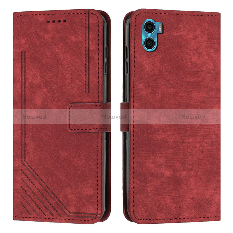 Leather Case Stands Flip Cover Holder Y07X for Motorola Moto E32 India Red