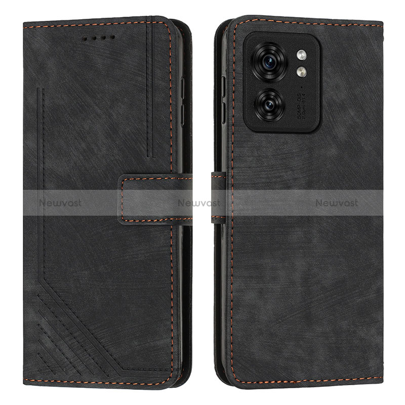 Leather Case Stands Flip Cover Holder Y07X for Motorola Moto Edge (2023) 5G Black