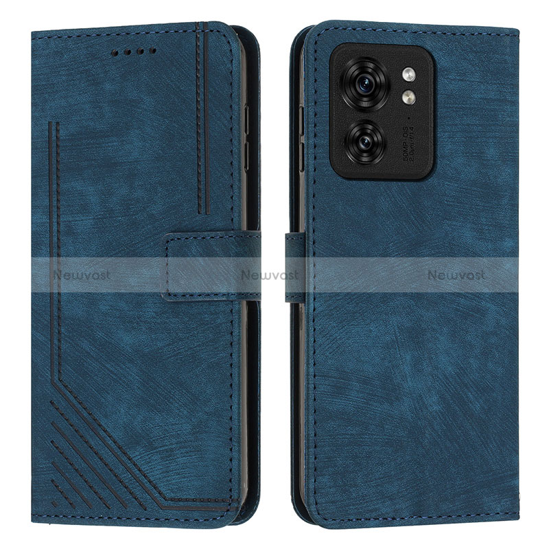 Leather Case Stands Flip Cover Holder Y07X for Motorola Moto Edge (2023) 5G Blue