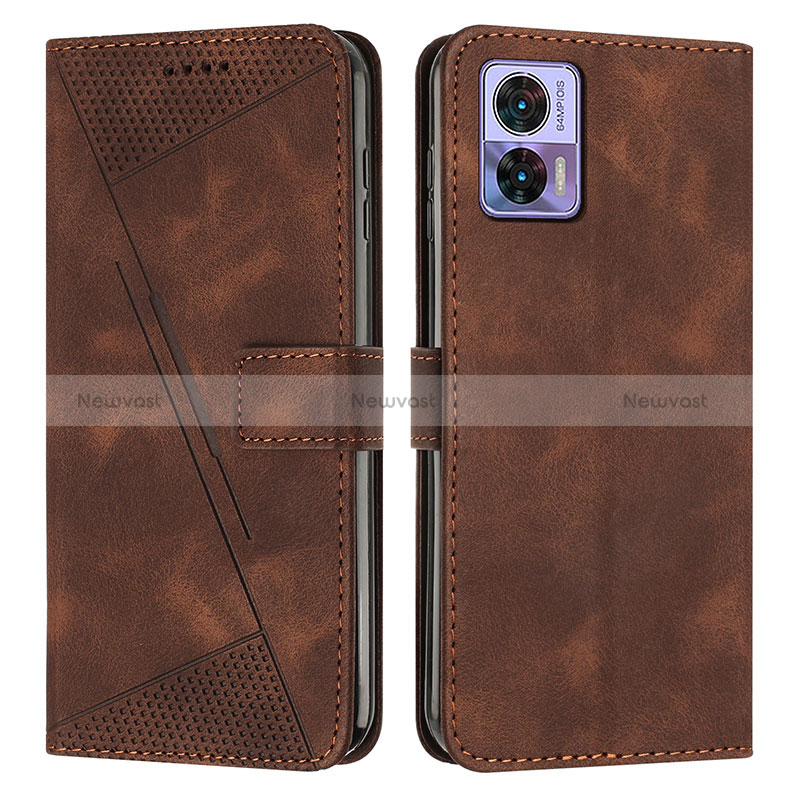 Leather Case Stands Flip Cover Holder Y07X for Motorola Moto Edge 30 Lite 5G Brown