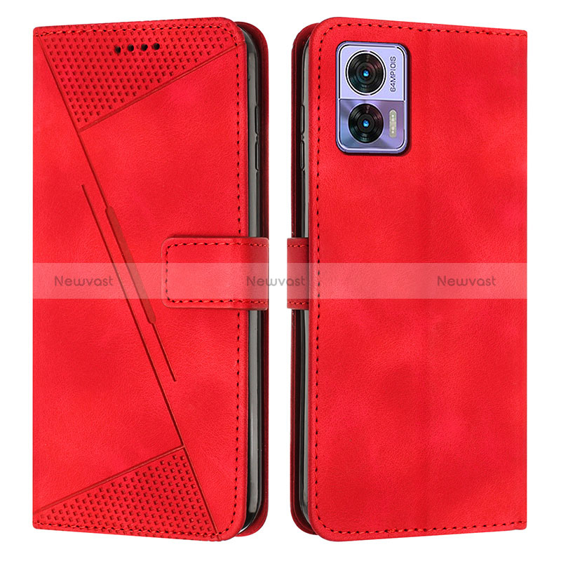 Leather Case Stands Flip Cover Holder Y07X for Motorola Moto Edge 30 Lite 5G Red