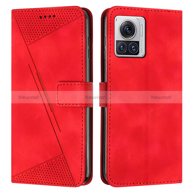 Leather Case Stands Flip Cover Holder Y07X for Motorola Moto Edge 30 Ultra 5G Red