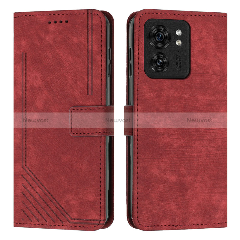 Leather Case Stands Flip Cover Holder Y07X for Motorola Moto Edge 40 5G Red