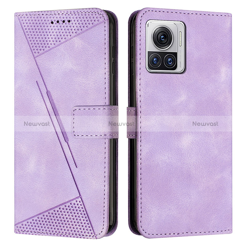 Leather Case Stands Flip Cover Holder Y07X for Motorola Moto Edge X30 Pro 5G Purple