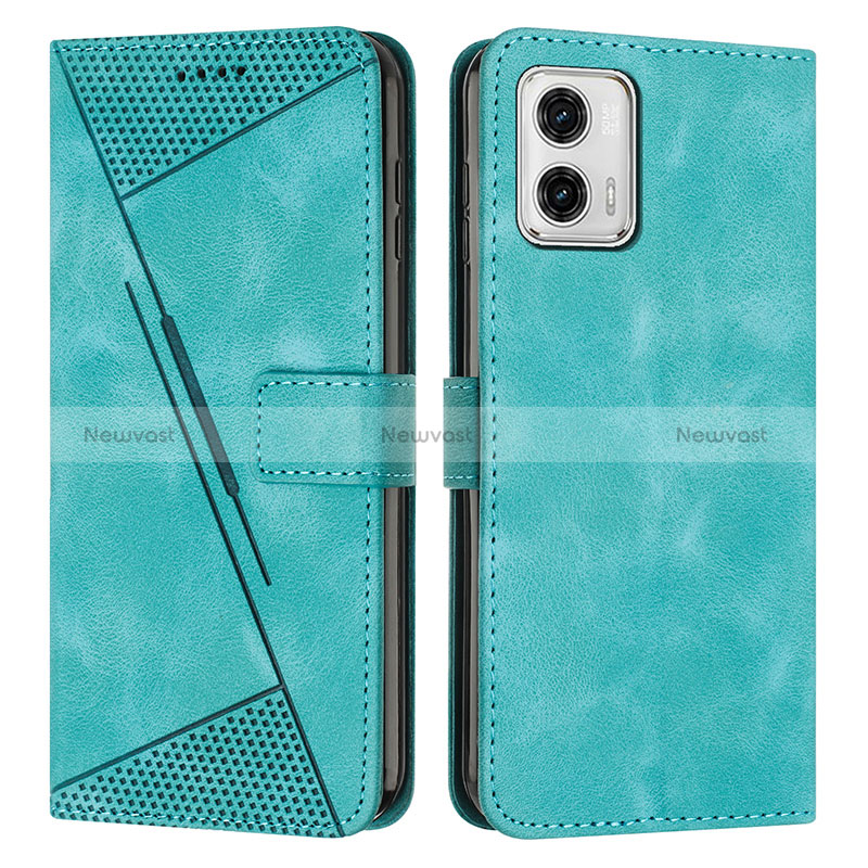 Leather Case Stands Flip Cover Holder Y07X for Motorola Moto G 5G (2023) Green