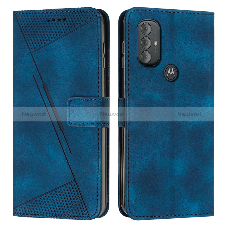 Leather Case Stands Flip Cover Holder Y07X for Motorola Moto G Play (2023) Blue