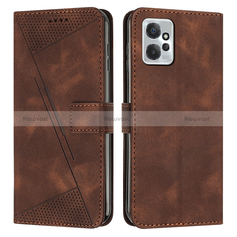 Leather Case Stands Flip Cover Holder Y07X for Motorola Moto G Power 5G (2023) Brown