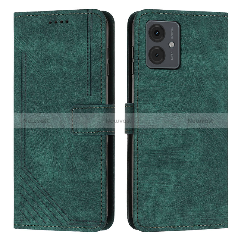 Leather Case Stands Flip Cover Holder Y07X for Motorola Moto G14 Green