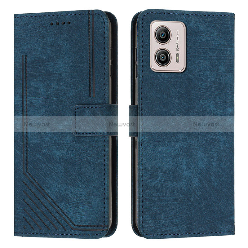 Leather Case Stands Flip Cover Holder Y07X for Motorola Moto G53j 5G Blue