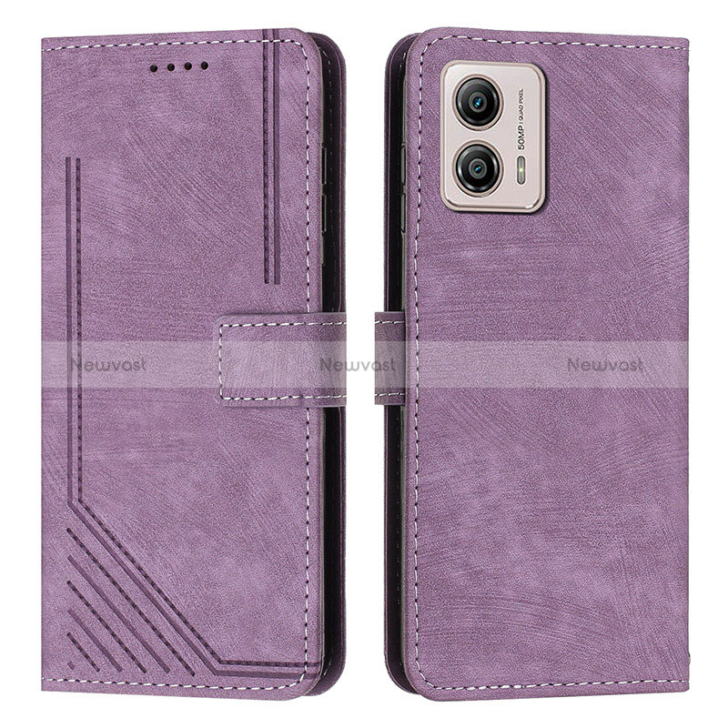 Leather Case Stands Flip Cover Holder Y07X for Motorola Moto G53j 5G Purple