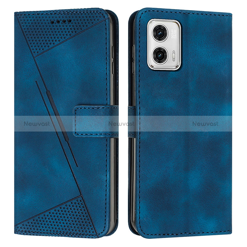 Leather Case Stands Flip Cover Holder Y07X for Motorola Moto G73 5G Blue