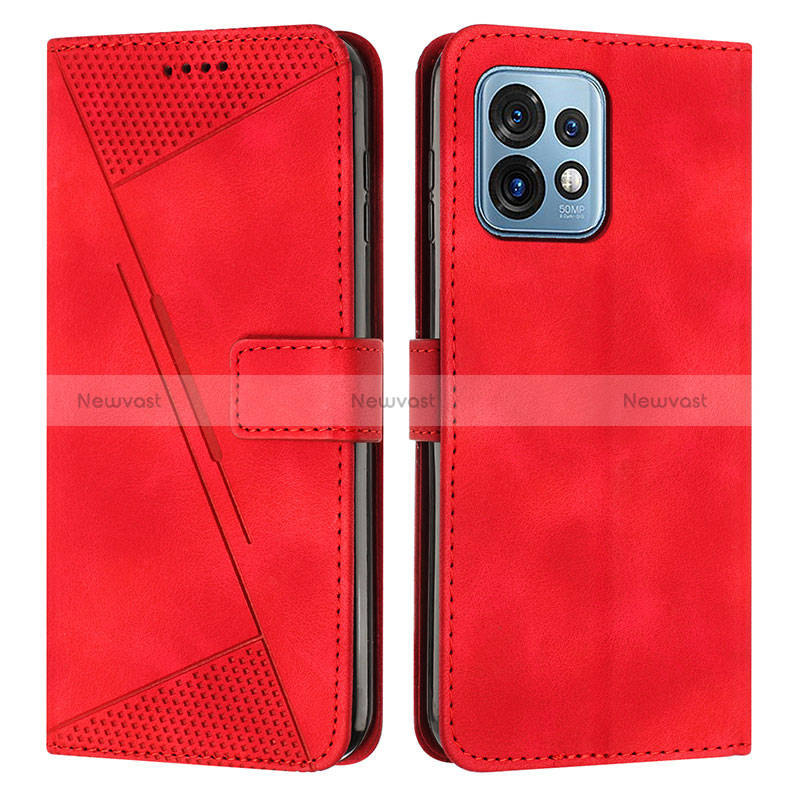 Leather Case Stands Flip Cover Holder Y07X for Motorola Moto X40 5G Red