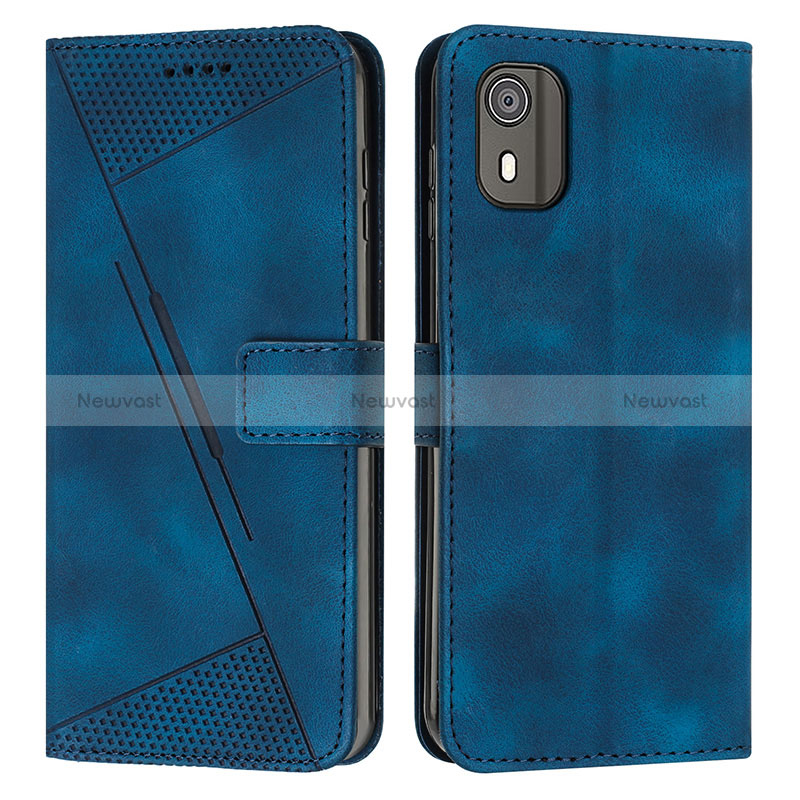 Leather Case Stands Flip Cover Holder Y07X for Nokia C02 Blue