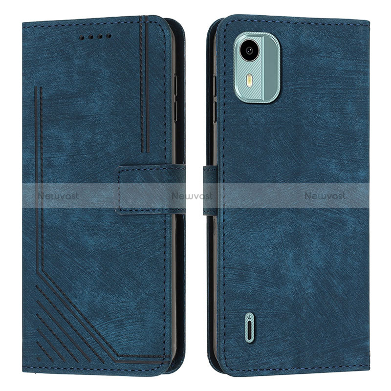 Leather Case Stands Flip Cover Holder Y07X for Nokia C12 Plus Blue