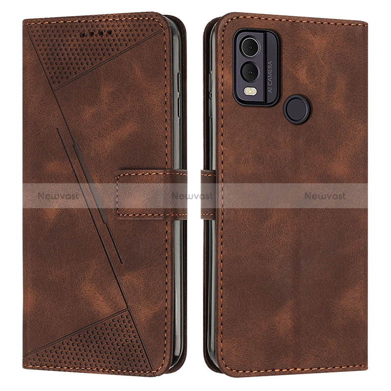 Leather Case Stands Flip Cover Holder Y07X for Nokia C22 Brown