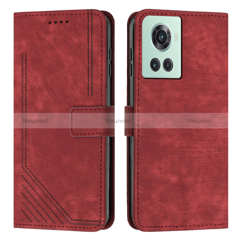 Leather Case Stands Flip Cover Holder Y07X for OnePlus 10R 5G Red