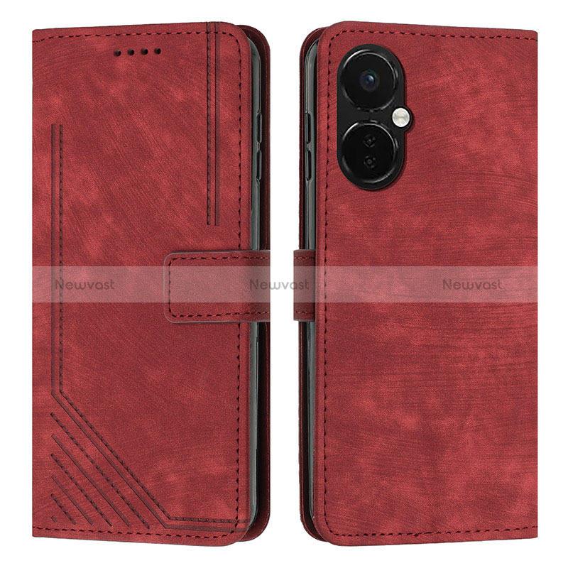 Leather Case Stands Flip Cover Holder Y07X for OnePlus Nord CE 3 5G Red