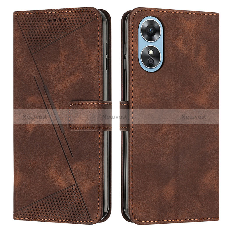 Leather Case Stands Flip Cover Holder Y07X for Oppo A17 Brown