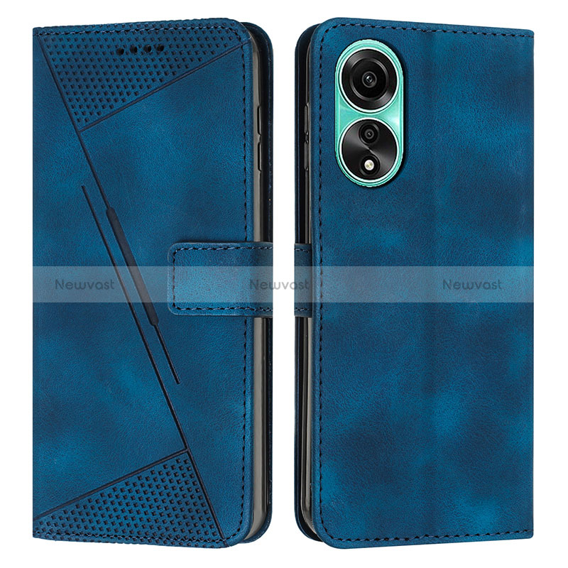 Leather Case Stands Flip Cover Holder Y07X for Oppo A18 Blue