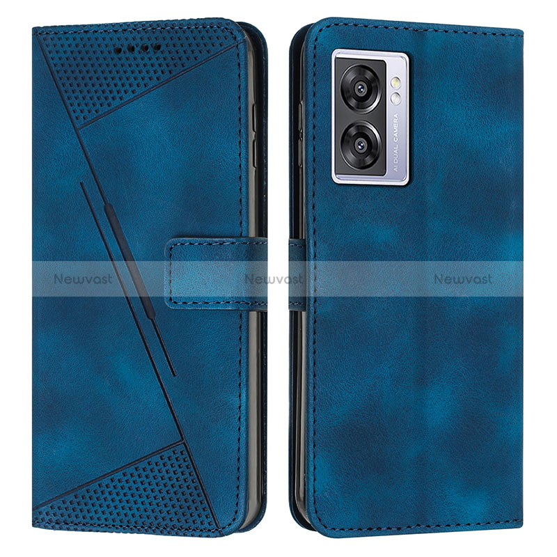 Leather Case Stands Flip Cover Holder Y07X for Oppo A57 5G Blue