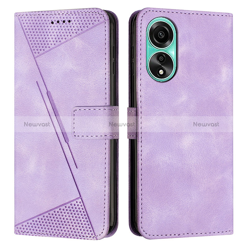 Leather Case Stands Flip Cover Holder Y07X for Oppo A58 4G Purple