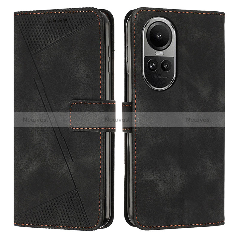 Leather Case Stands Flip Cover Holder Y07X for Oppo Reno10 5G Black