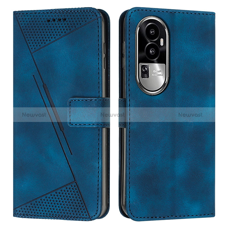 Leather Case Stands Flip Cover Holder Y07X for Oppo Reno10 Pro+ Plus 5G Blue