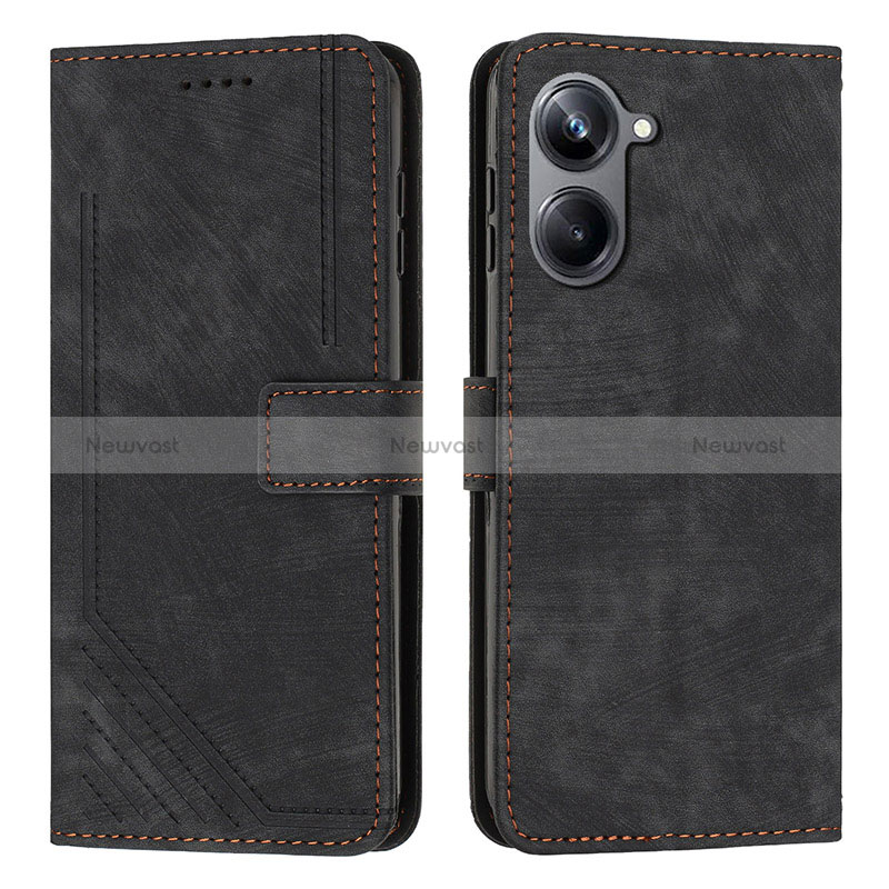 Leather Case Stands Flip Cover Holder Y07X for Realme 10 Pro 5G Black