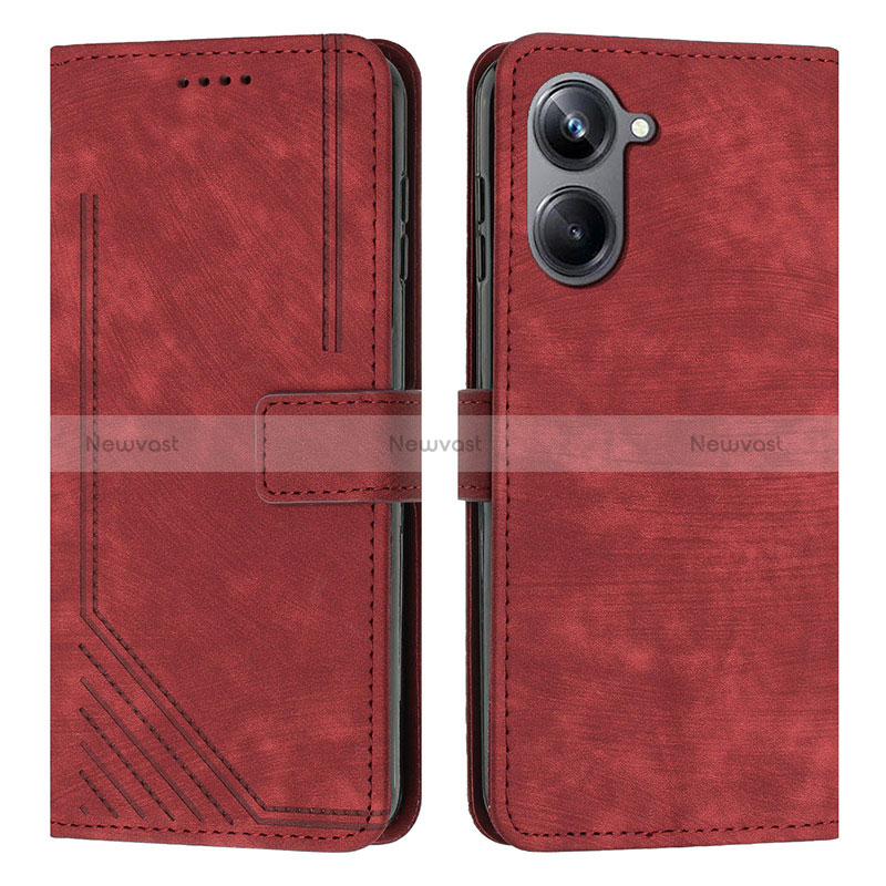 Leather Case Stands Flip Cover Holder Y07X for Realme 10 Pro 5G Red