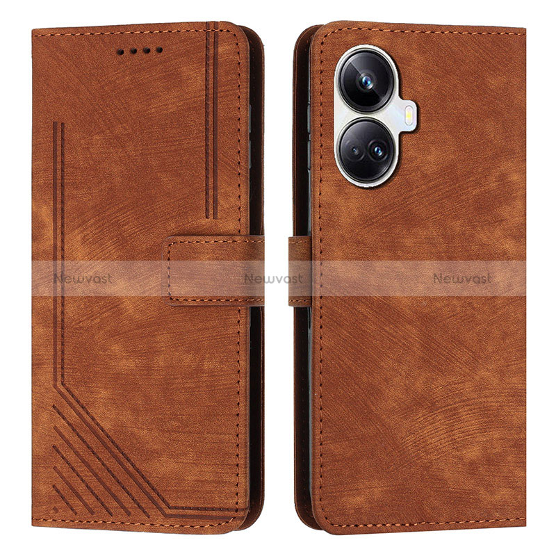 Leather Case Stands Flip Cover Holder Y07X for Realme 10 Pro+ Plus 5G Brown