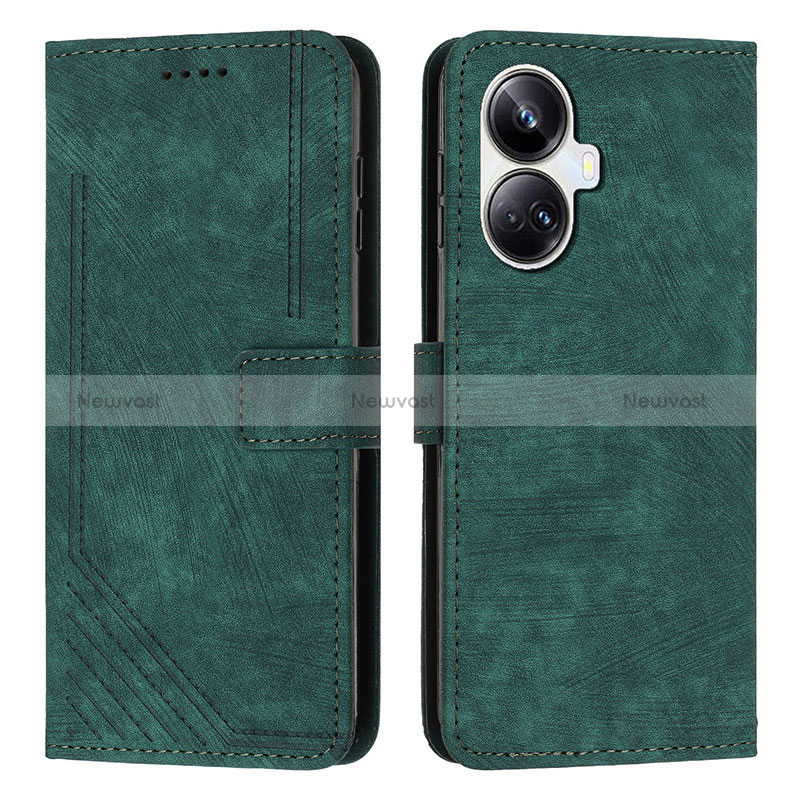 Leather Case Stands Flip Cover Holder Y07X for Realme 10 Pro+ Plus 5G Green