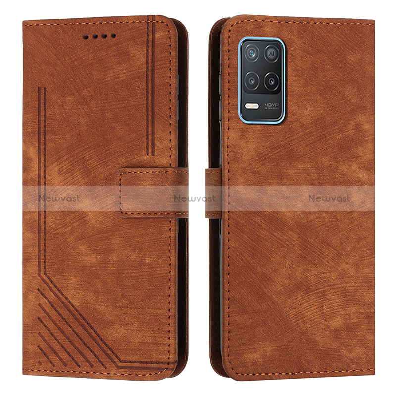 Leather Case Stands Flip Cover Holder Y07X for Realme 8 5G Brown