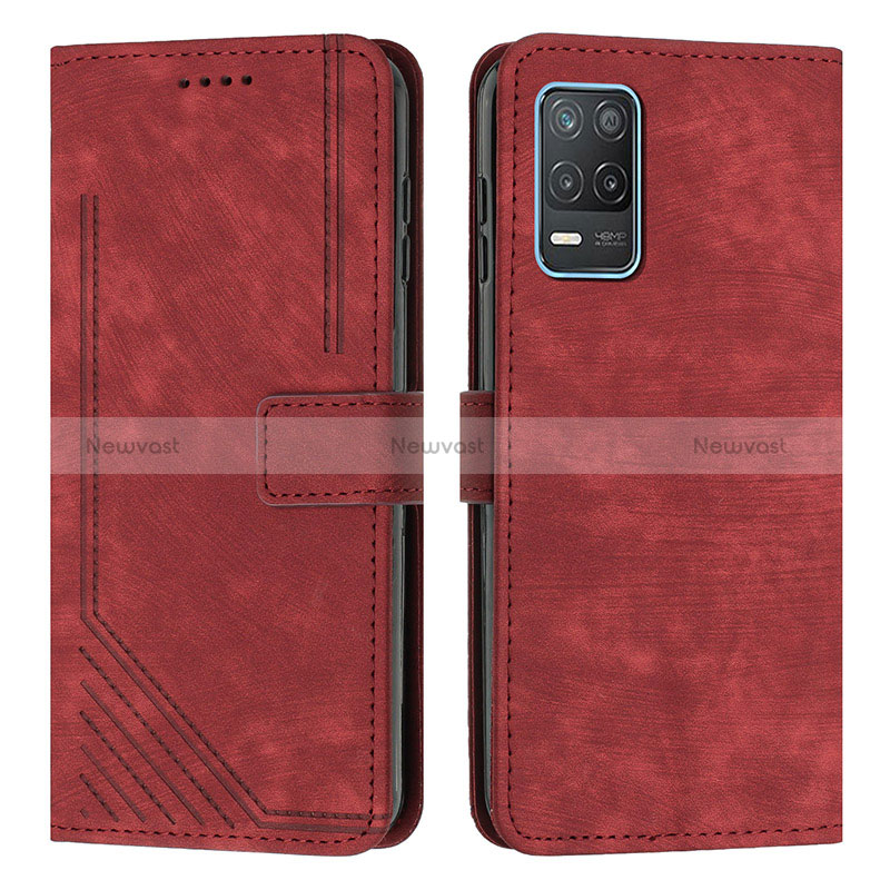 Leather Case Stands Flip Cover Holder Y07X for Realme 8 5G Red