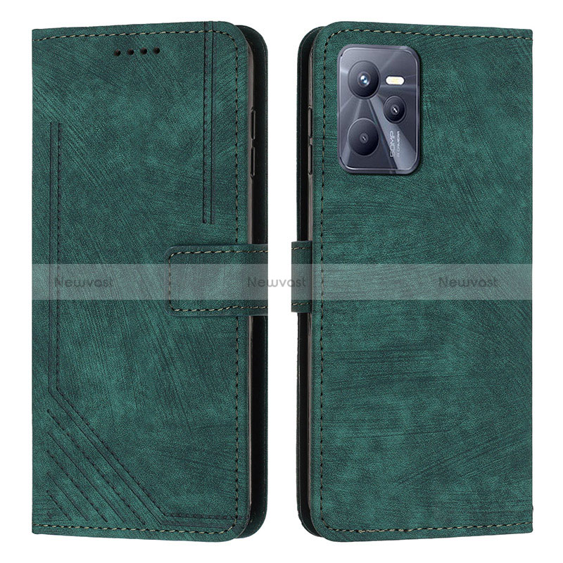 Leather Case Stands Flip Cover Holder Y07X for Realme C35 Green