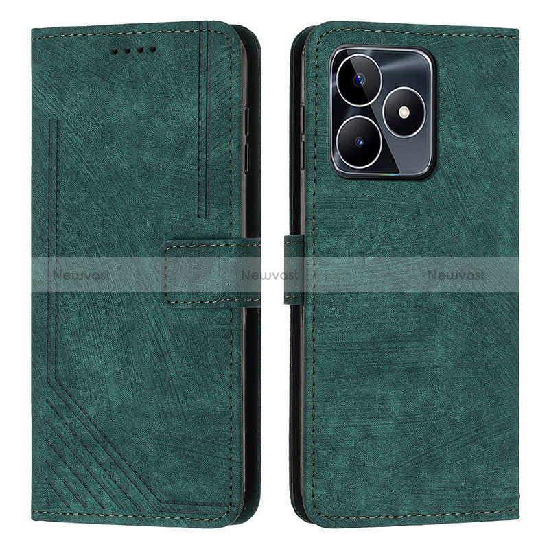 Leather Case Stands Flip Cover Holder Y07X for Realme C51 Green