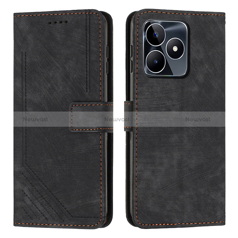 Leather Case Stands Flip Cover Holder Y07X for Realme C53 India Black